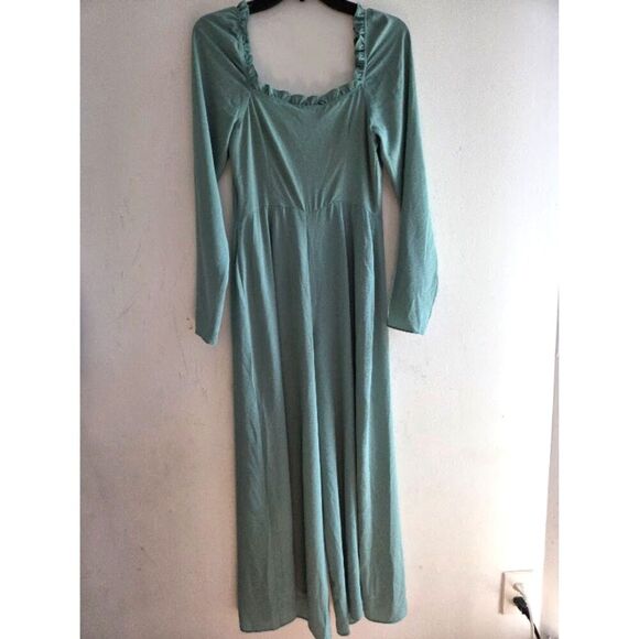 NWT ASOS Mint Green Button Front Ruffle Square Neck Straight Leg Jumpsuit size 4 - Picture 3 of 11